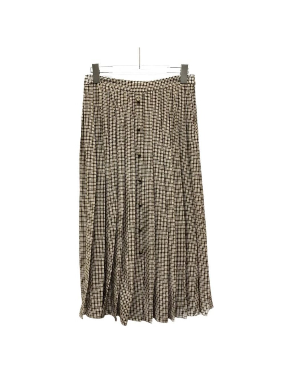 Prada 2023 Brown Houndstooth Silk Pleated A-Line Skirt
